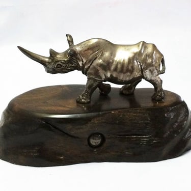 Vintage Patrick Mavros Rhinoceros Silver on Blackwood 