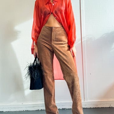 Camel Suede Leather Pants (M)