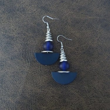 Blue wooden abstract earrings 