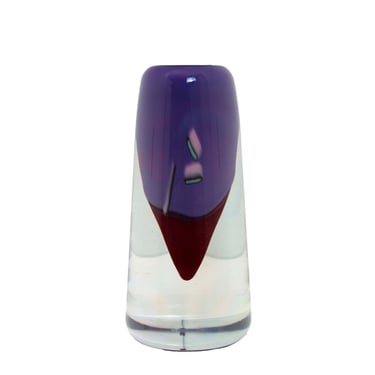Magdanz Shapiro Signed Modern Purple and Clear Studio Art Glass Vessel Vase 1980 