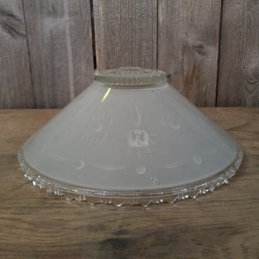 Vintage three-chain frosted glass light shade 10.25" diameter