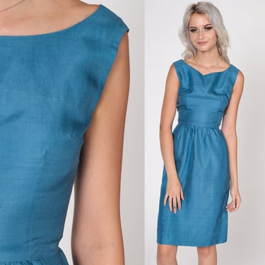Blue Silk Dress 60s Cocktail Party Mini 1960s | Shop Exile - Tucson, AZ |  ATTIC