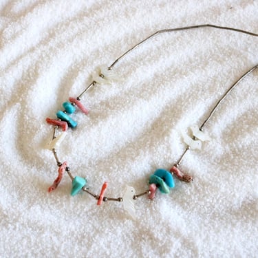 Zuni fetish necklace - turquoise, coral, sterling, mother of pearl 