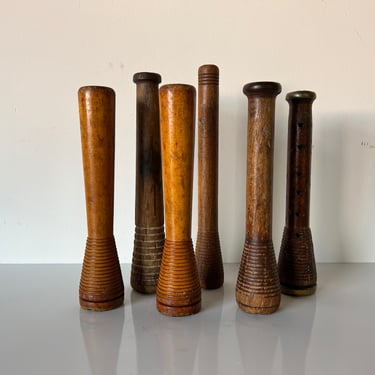 Vintage Industrial Primitive Decor Wood Thread Spool Spindle Set of -6 