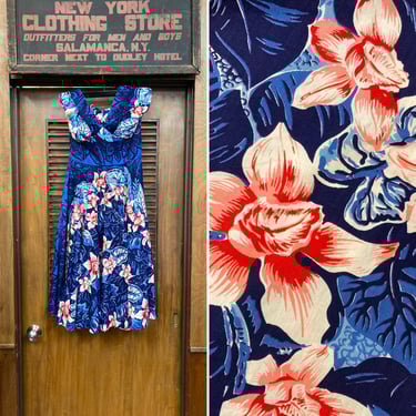 Vintage 1950’s Kamehameha Atomic Floral Cotton Hawaiian Dress, Circle Skirt Style, Vintage Hawaiian Dress, Kamehameha, 1950s Dress, Tiki 