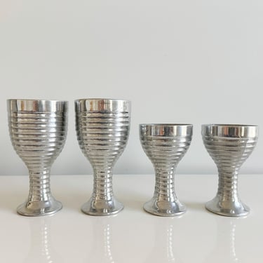 Wilton Armetale Ribbed Art Deco Pewter Metal Goblets Columbia USA Vintage 