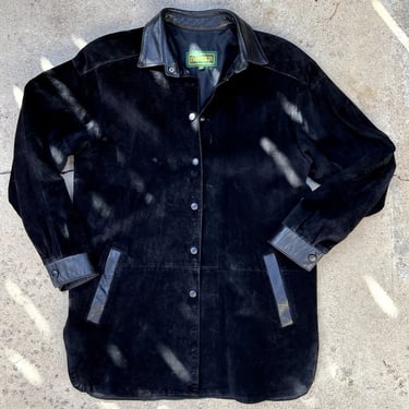 Vintage 90s Danier Distressed Worn in Genuine Leather Snap Button Shacket Jacket 