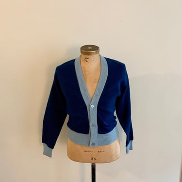 Clydesdale label vintage 1950s blue plush synthetic crop cardigan-size XS/S 