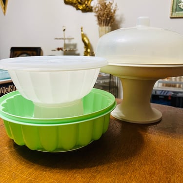 Vintage Tupperware Set Cake Stand, Jello Molds Holiday Shapes 