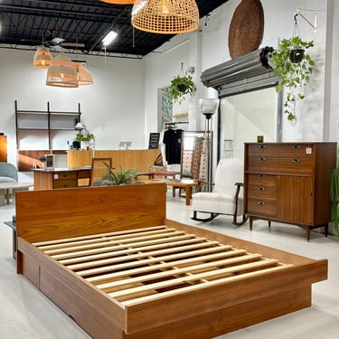 Danish modern teak queen size platform bed