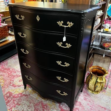 Black painted tall chest of drawers, 35” x19.5” x 49” 