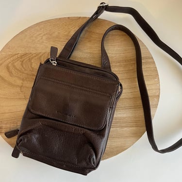 Fossil Brown Genuine Leather Small Slim Multi Pocket Crossbody Unisex Bag 