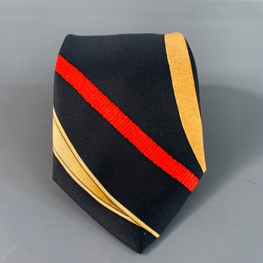 HERMES Black Red & Gold Equestrian Silk Tie