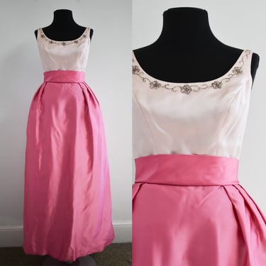 1960s Two Tone Pink Satin Formal Dress 