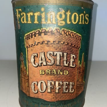Vintage Farmington’s Castle Brand Coffee Tin, Paper Label 3lb G.B. Farmington Co. New York coffee tin, collectible coffee tins, retro decor 