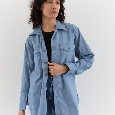 Vintage Chambray Long Sleeve Shirt | 70s Unisex Workwear | Made in USA | XS S M | 