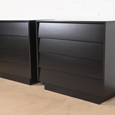 Florence Knoll Mid-Century Modern Black Lacquered Louvered Front Chests of Drawers, Newly Refinished