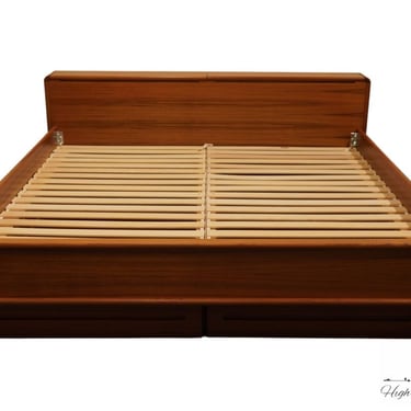 SUN CITY Co. Danish Modern Teak Wood King Size Platform Bed w. Storage Headboard 