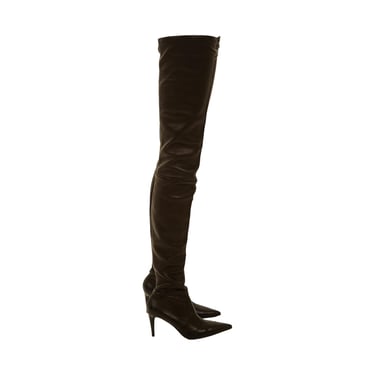 Chanel Black Leather Thigh-High Logo Boots