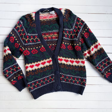 cute cottagecore sweater | 80s 90s vintage navy blue hearts flowers streetwear aesthetic grandpa cardigan 