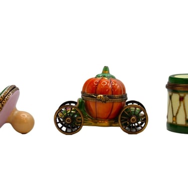 Limoges Pacifier Cinderella’s Pumpkin Carriage & Green Drum Set Mini Porcelain 