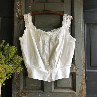 French Lace Cache Corset, White Camisole, Monogram, Wasp Waist, Period Clothing, Restoration Project, Bust 40 