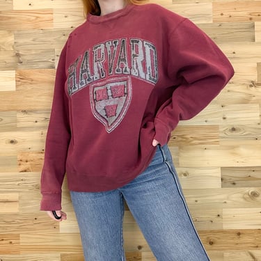 Harvard 80's Champion Vintage Thrashed Faded Pullover V-Stitch Crewneck Sweatshirt 