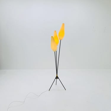 Mid century Danish tripod floor lamp in metal and cocoon shades, 1960s 