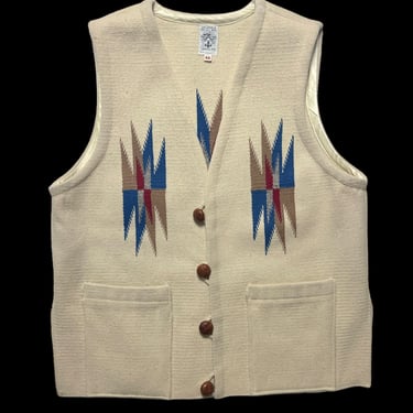 Vintage 1950s/1960s Ortega's CHIMAYO Handwoven Wool Vest ~ size 42 ~ M to L ~ Southwestern ~ Native American ~ Biker 