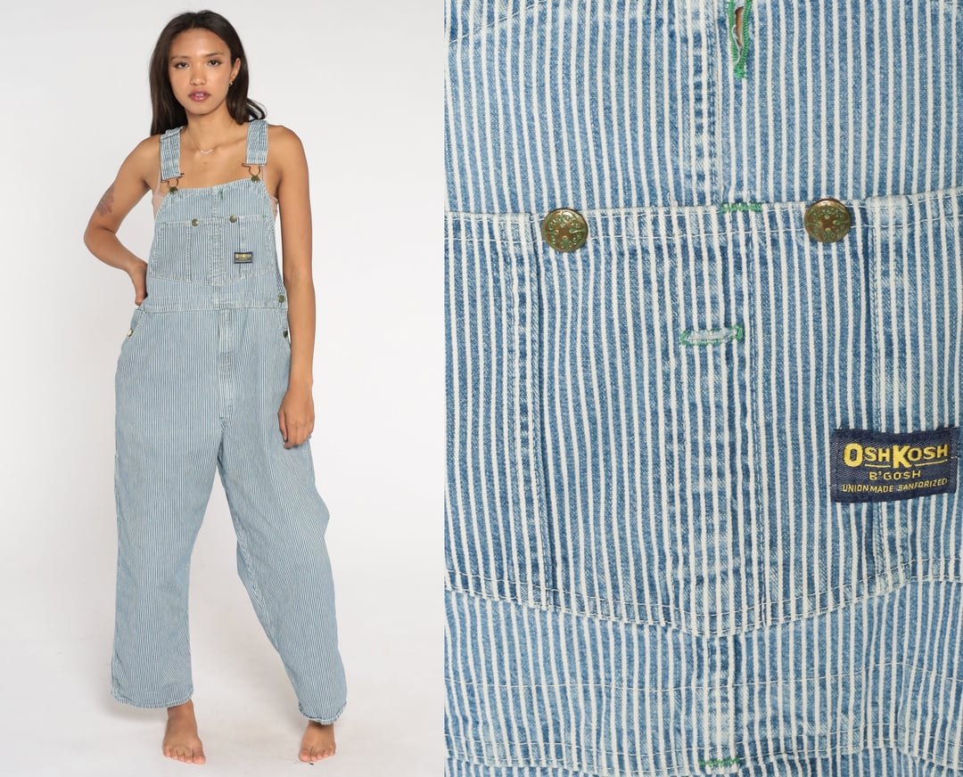 ShopExile Striped Overalls 90s Game Bibs Denim Overall Pants Yellow Green Stripes Bib Jumpsuit Retro Dungarees Streetwear Vintage 1990s Mens Medium M