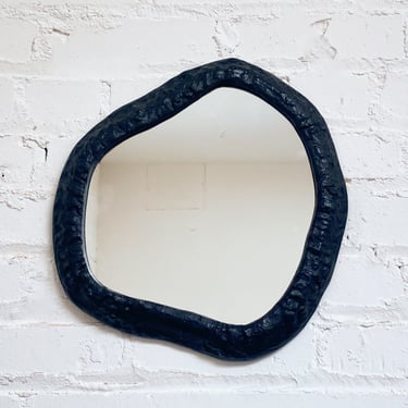 Modern Chunky Black Organic Shaped Small Wall Mirror