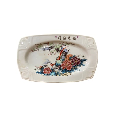 Chinese Off White Porcelain Flower Bird Rectangular Display Plate ws3195E 