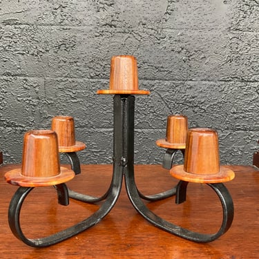 Wrought Iron and Wood Candle Holders