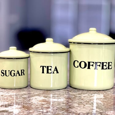 VINTAGE: 3pcs - Storage Kitchen Tin Containers - Sugar, Tea, Coffee, Nesting Containers - Home Decor - SKU 00035189 