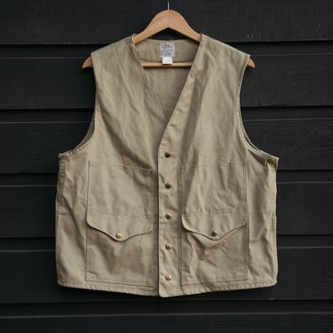 Vintage Duck Canvas Filson Vest, Tan Cotton Men's Vest, Outdoors Camping Fishing Hunting Vest, Size Large 