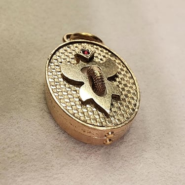 Antique Victorian Small Locket with Red Stone Light Rose Gold Filled - Designs on Both Sides and No Monogram 