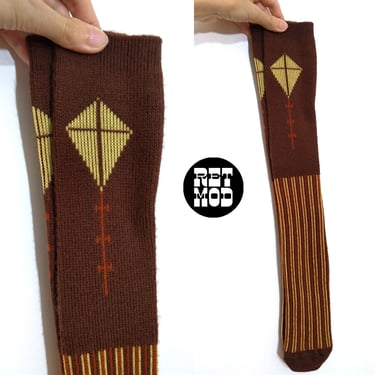 So Cute Vintage 60s 70s Brown Kite Knee High Fuzzy Socks 