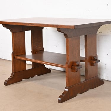 Gustav Stickley Mission Oak Arts &#038; Crafts Trestle Library Table or Writing Desk, Newly Restored