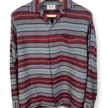 Vintage 1950s WINGS Acetate Sport Shirt ~ S to M ~ Loop / Camp Collar ~ VLV / Elvis / Gene Vincent ~ Gradation Stripe 