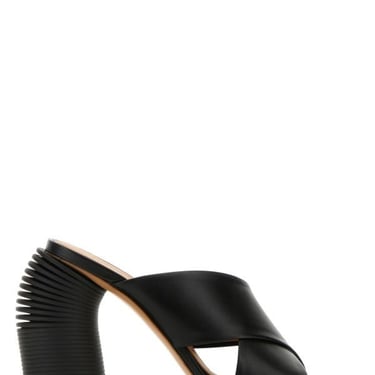 Off White Woman Black Leather Criss Cross Mules