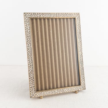 Vintage 5 x 7 White and Gold Tone Metal Picture Frame, Tabletop Photo Frame or Wall Mounted Frame, Easel Back Frame 