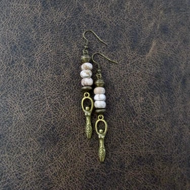 Jasper earrings, unique bronze mid century modern earrings, boho chic earrings, bohemian artisan earrings, goddess female figure earrings 7 
