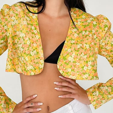 Yellow Floral Cropped Shirt (M)