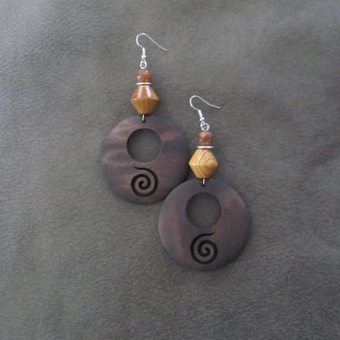 Carved wooden earrings, ethnic earrings, tribal earrings, bold brown earrings, Afrocentric earrings, African earrings, statement earrings 2 