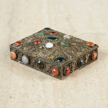 Ornate Pewter Box with Mixed Stones 