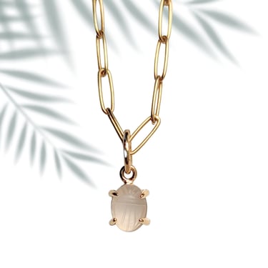 14k Gold Gemstone Scarab Amulet Pendant Necklace/14k Gold Charm/Open Prong Pendant/ Egypt Protection 