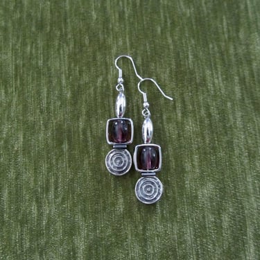 Purple glass and silver earrings 