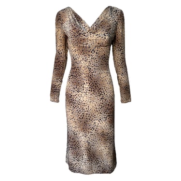 Emmanuel Ungaro 1990's Silk Cheetah Print Cowl Neck Dress, NWT