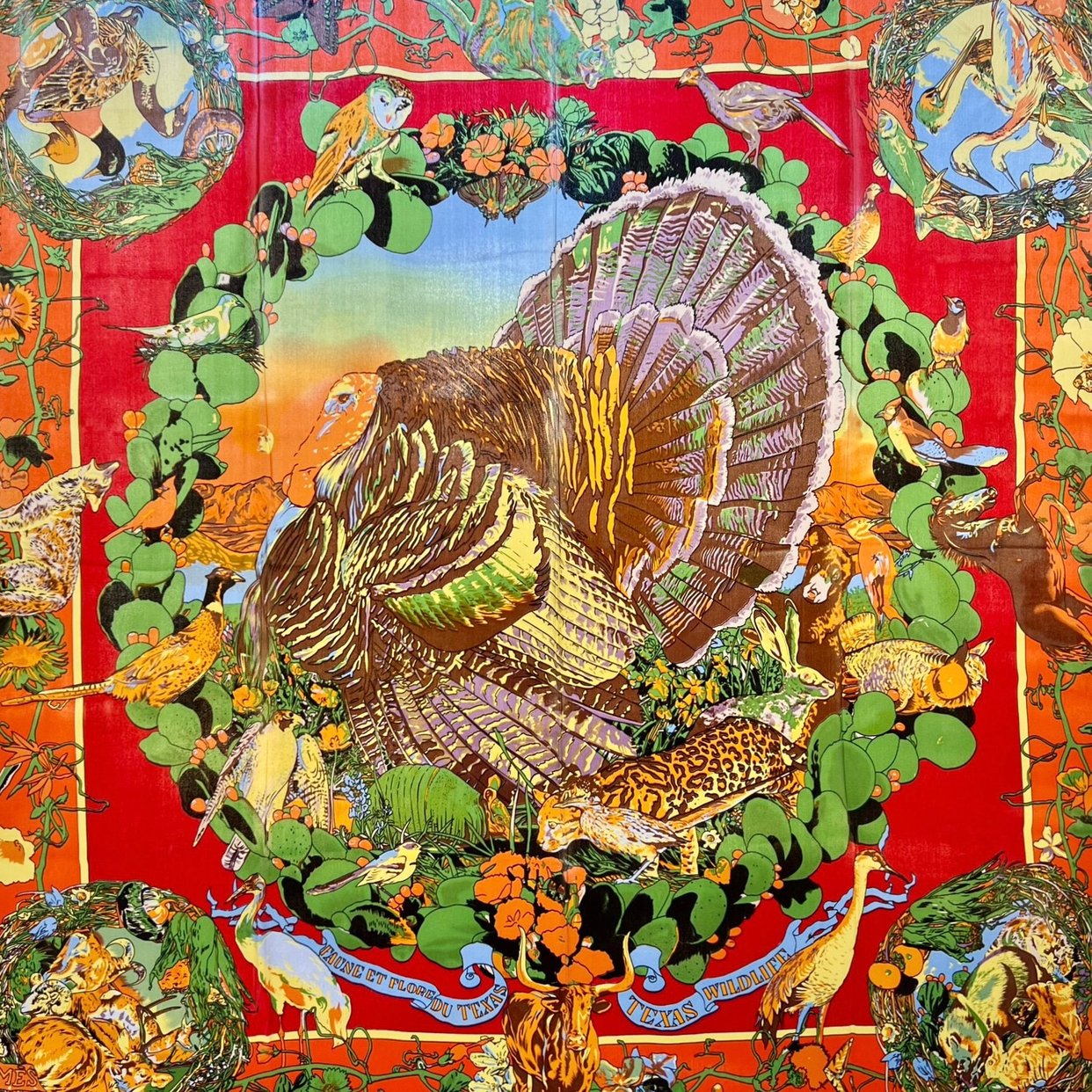 HERMES スカーフ ライオンと植物 xs3x