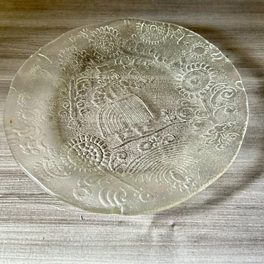 Vintage Kosta Boda Dalom decorative glass plate designed by Göran Wärff, Kosta Boda Swedish Folk Art Mid Century Dalom Glass plate 